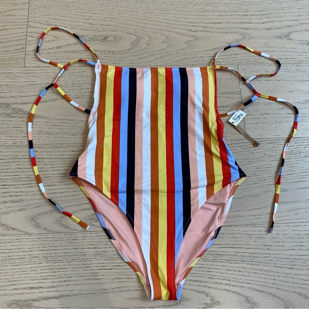 NEW Garage Multicolor Striped One Piece Swimsuit, backless, Women’s US M